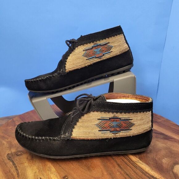 Minnetonka El Paso Moccasin Ankle Boot Black Suede Southwestern Women's 8.5 - Picture 5 of 13